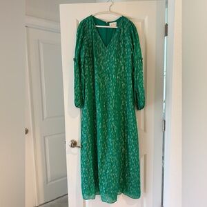NWOT Lilly Pulitzer Cleme maxi dress long sleeve Metallic gold Fiddle Leaf Green